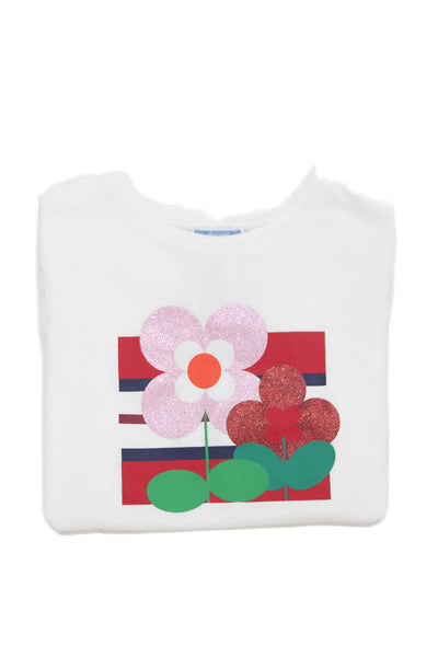 Jacadi Childrens Girls Floral Graphic Tee Shirt White Multi Colored Size 8