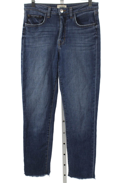 L'Agence Women High Rise Straight Jeans Blue Cotton Blend Button Size 27