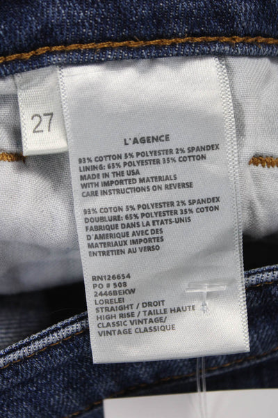 L'Agence Women High Rise Straight Jeans Blue Cotton Blend Button Size 27