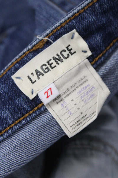 L'Agence Women High Rise Straight Jeans Blue Cotton Blend Button Size 27