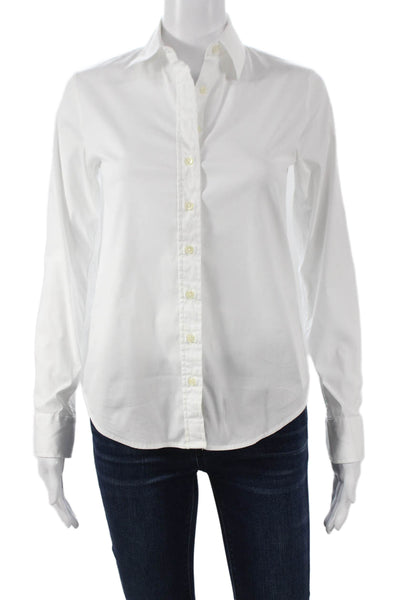 The Shirt Womens Basic White Cotton Collared Long Sleeve Button-Up Size 2XS