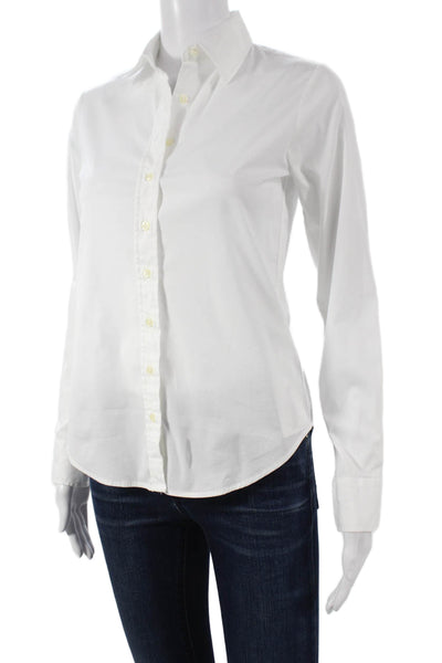 The Shirt Womens Basic White Cotton Collared Long Sleeve Button-Up Size 2XS