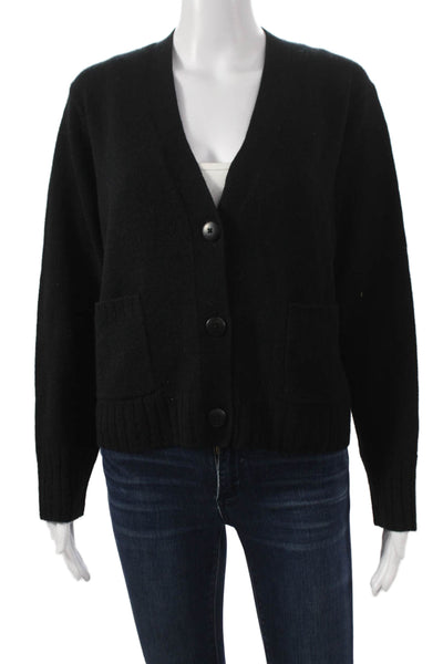 Mia Fratino Womens Black Merino Wool V-Neck Cardigan Long Sleeve Size M