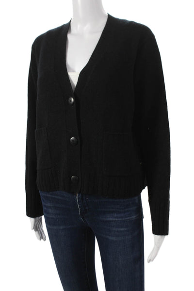 Mia Fratino Womens Black Merino Wool V-Neck Cardigan Long Sleeve Size M