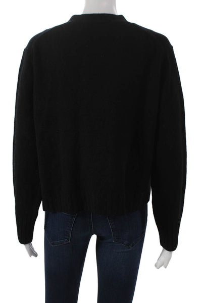Mia Fratino Womens Black Merino Wool V-Neck Cardigan Long Sleeve Size M