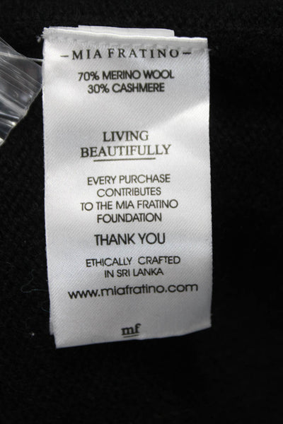 Mia Fratino Womens Black Merino Wool V-Neck Cardigan Long Sleeve Size M