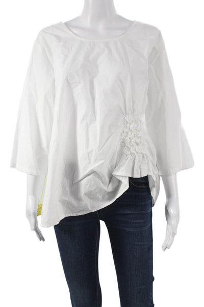 Tulip Women Tunic Blouse White Cotton Round Neck 3/4 Sleeve Pullover Size M