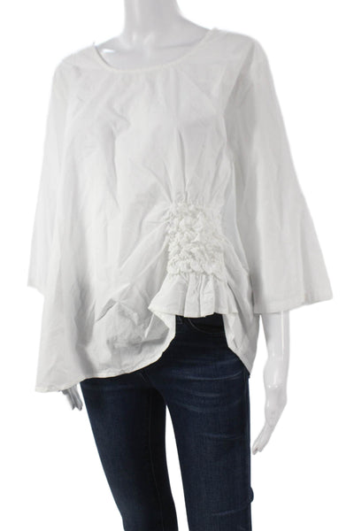 Tulip Women Tunic Blouse White Cotton Round Neck 3/4 Sleeve Pullover Size M