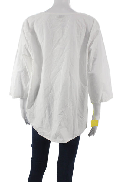 Tulip Women Tunic Blouse White Cotton Round Neck 3/4 Sleeve Pullover Size M