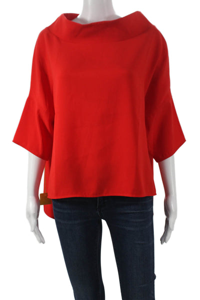 Suzy D Women Basic Red Cowl Neck Polyester 3/4 Sleeve Blouse Size S