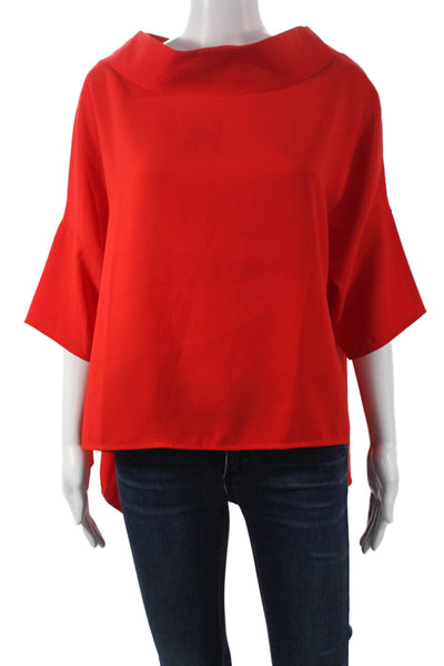 Suzy D Womens Tunic Blouse Red Cowl Neck 3/4 Sleeve Polyester Size M