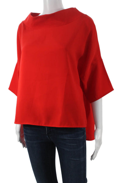 Suzy D Womens Tunic Blouse Red Cowl Neck 3/4 Sleeve Polyester Size M