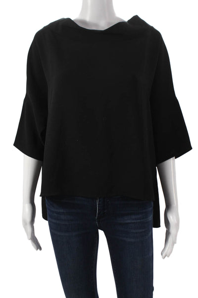 Suzy D Women Basic Black Polyester Cowl Neck Blouse 3/4 Sleeve Size S