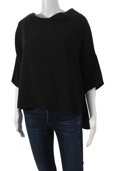 Suzy D Women Basic Black Polyester Cowl Neck Blouse 3/4 Sleeve Size S