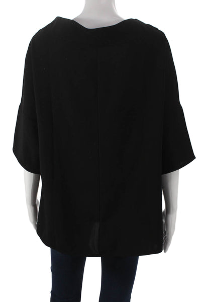 Suzy D Women Basic Black Polyester Cowl Neck Blouse 3/4 Sleeve Size S