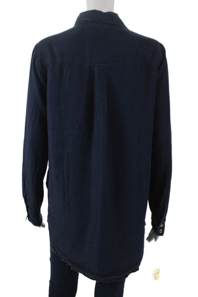 Renuar Womens Blue Tencel Lyocell Collared Tunic Button Up Long Sleeve Size M