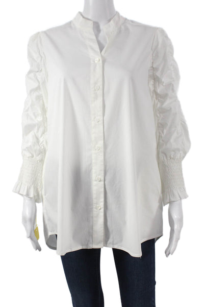 Noen Womens Tunic Blouse White Cotton Collared Button Long Sleeve Size L