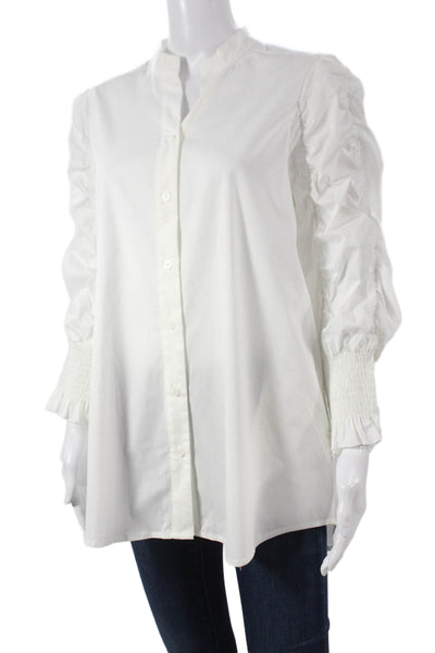 Noen Womens Tunic Blouse White Cotton Collared Button Long Sleeve Size L