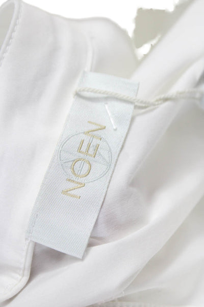 Noen Womens Tunic Blouse White Cotton Collared Button Long Sleeve Size L