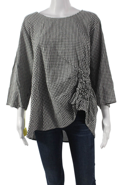 Tulip Womens Tunic Black Cotton Boat Neck 3/4 Sleeve Check Size L