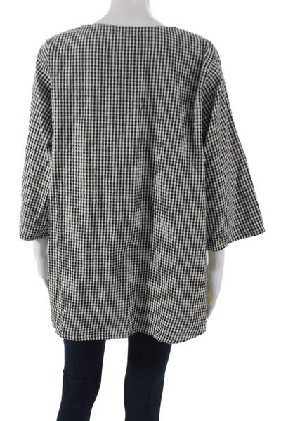 Tulip Womens Tunic Black Cotton Boat Neck 3/4 Sleeve Check Size L