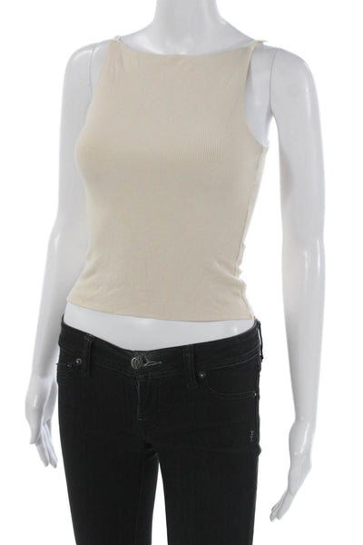 LNA Womens Basic Tank Beige Rayon Spandex Boat Neck Sleeveless Size XS