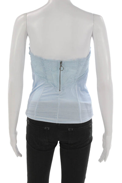 Free People Women Corset Tank Top Blue Polyester Square Neck Sleeveless Size S