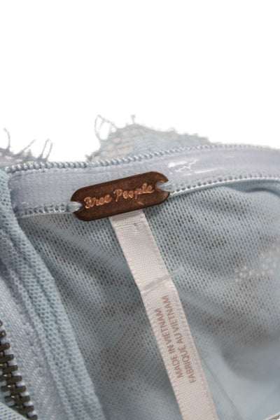 Free People Women Corset Tank Top Blue Polyester Square Neck Sleeveless Size S