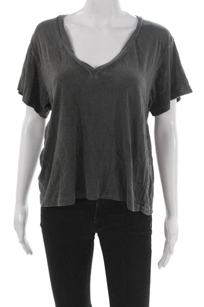 The Great Women Basic V-Neck Gray Cotton Short Sleeve T-Shirt Size 2