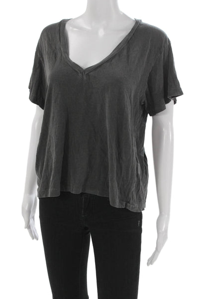 The Great Women Basic V-Neck Gray Cotton Short Sleeve T-Shirt Size 2