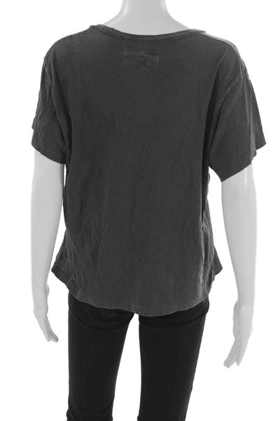 The Great Women Basic V-Neck Gray Cotton Short Sleeve T-Shirt Size 2