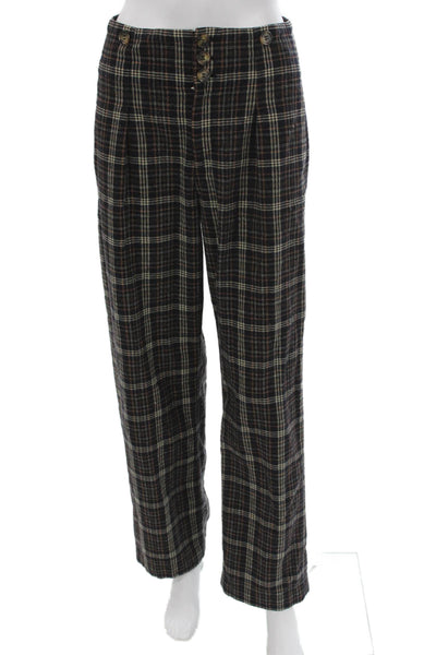 Other Stories Womens Dress Pants Black Wool Plaid Button Size 6