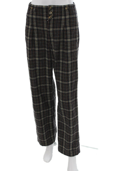 Other Stories Womens Dress Pants Black Wool Plaid Button Size 6