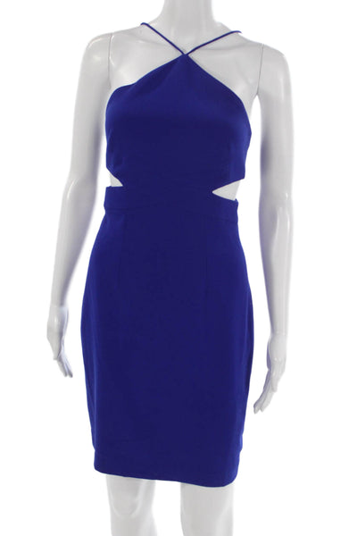 Aidan Aidan Mattox Women Blue Halter Sheath Dress Sleeveless Zip Size 0