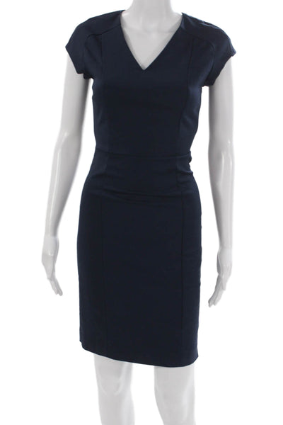 MNG Womens Sheath Dress Blue Cotton V-Neck Short Sleeve Knee Length Size 0