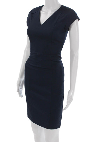MNG Womens Sheath Dress Blue Cotton V-Neck Short Sleeve Knee Length Size 0