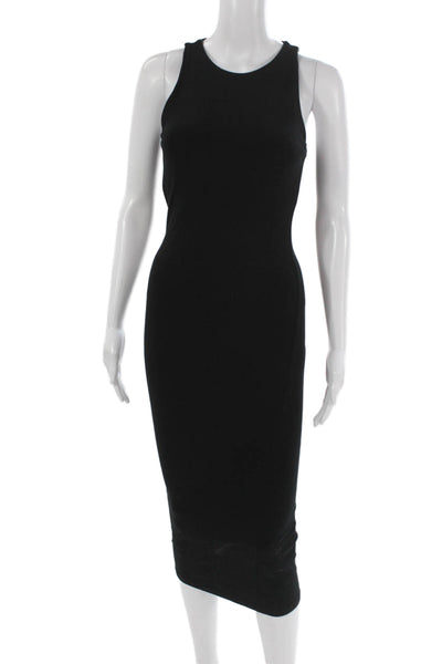Zara Womens Bodycon Midi Dress Black Sleeveless Round Neck Cotton Size S