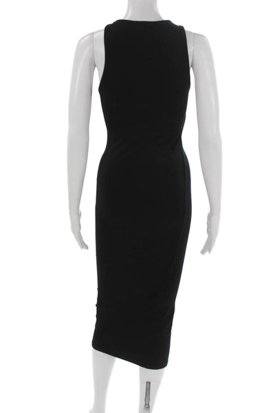 Zara Womens Bodycon Midi Dress Black Sleeveless Round Neck Cotton Size S