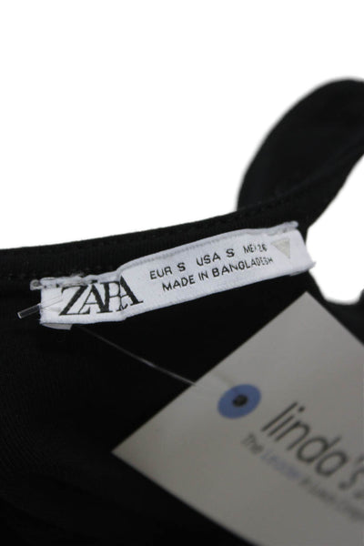Zara Womens Bodycon Midi Dress Black Sleeveless Round Neck Cotton Size S
