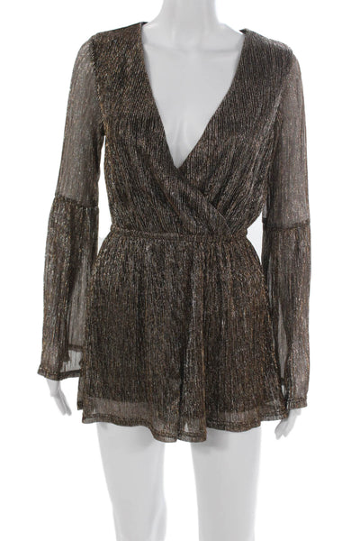 MINKPINK Womens Black Striped V-Neck Long Sleeve Romper Polyester Size XS