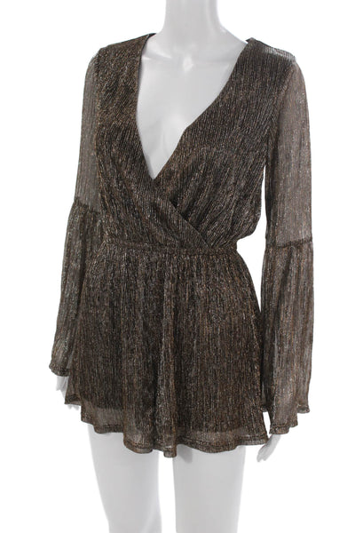 MINKPINK Womens Black Striped V-Neck Long Sleeve Romper Polyester Size XS