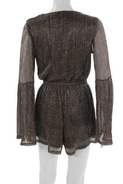 MINKPINK Womens Black Striped V-Neck Long Sleeve Romper Polyester Size XS