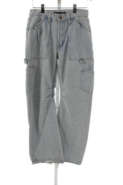 Lioness Women Cargo High Rise Blue Jeans Button 100% Cotton Size 2XS