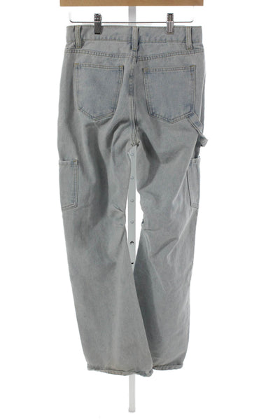 Lioness Women Cargo High Rise Blue Jeans Button 100% Cotton Size 2XS