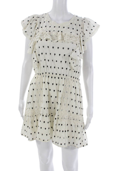 Love Shack Fancy Womens White Geometric Mini Dress Cotton Short Sleeve Size S