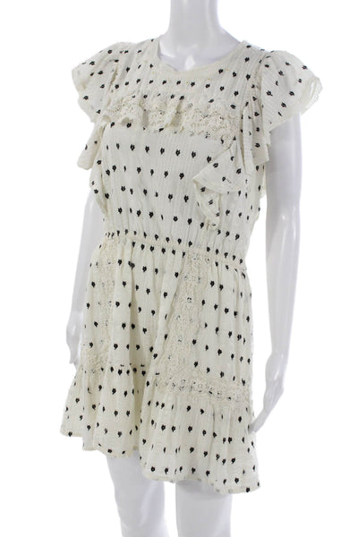 Love Shack Fancy Womens White Geometric Mini Dress Cotton Short Sleeve Size S