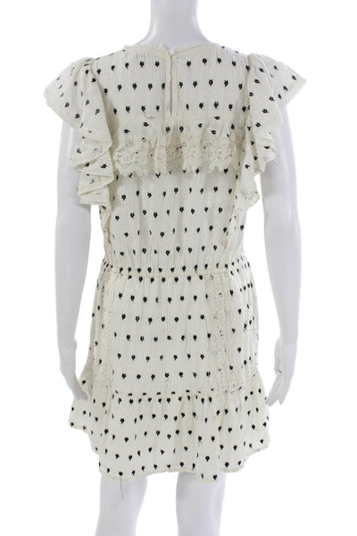 Love Shack Fancy Womens White Geometric Mini Dress Cotton Short Sleeve Size S
