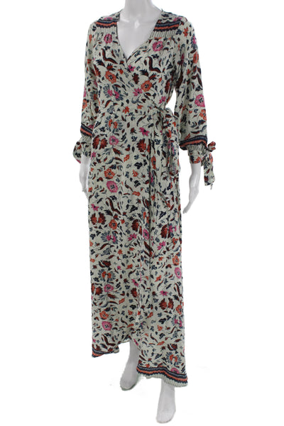 Natalie Martin Women Silk Floral V Neck Long Sleeve Wrap Dress Size XS