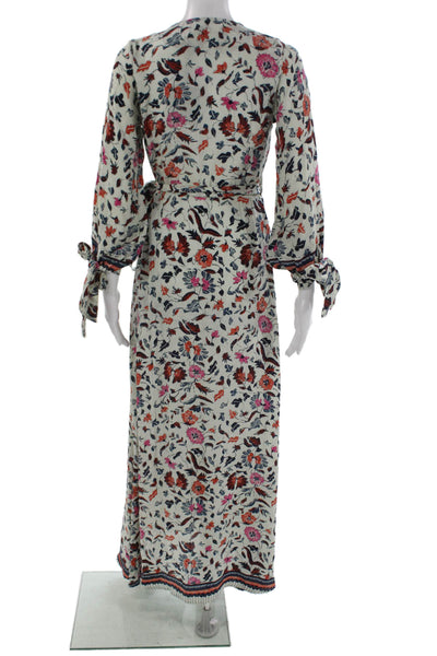 Natalie Martin Women Silk Floral V Neck Long Sleeve Wrap Dress Size XS