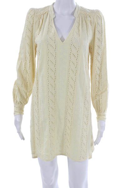 Skaist Taylor Womens Yellow V-Neck Long Sleeve Shift Dress Knee-Length Size S